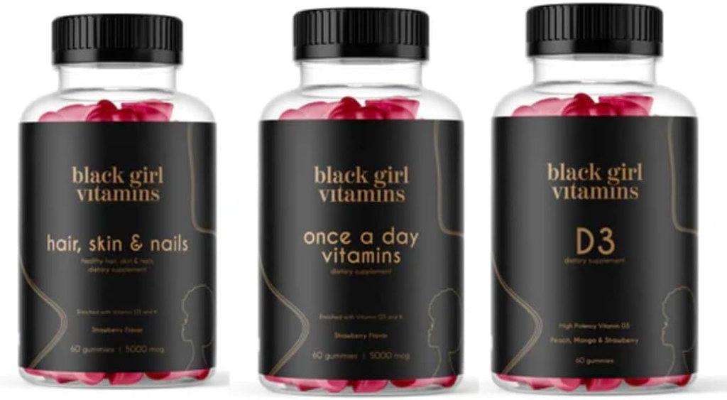 Black Girl Vitamins Look Good Feel Good Bundle – Hair Skin & Nails, Vitamina D3 2000IU & Una volta al giorno Multivitamin - Integratore femminile Bundle – Energia, Immunity & Beauty Support