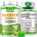 2 Pack Soursop Graviola Gummis - Bio Soursop Blätter & Obst Extrakt - Verdauungshilfe, Immununterstützung & Antioxidans Eigenschaften - 120 Apple Flavored Gummis