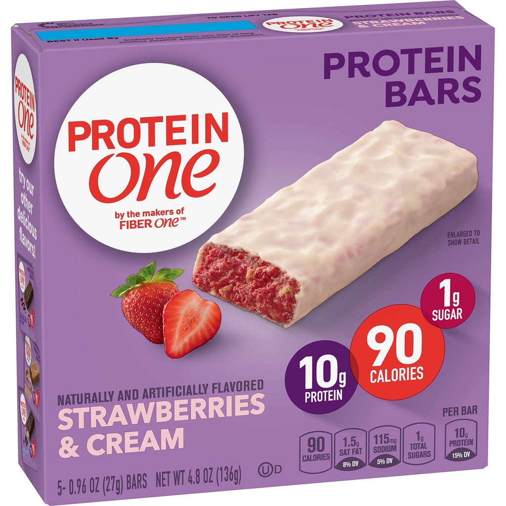 Protéines Un 90 barres protéiques de calories, fraises et crème, Keto Friendly, 5 Ct, 4,8 oz