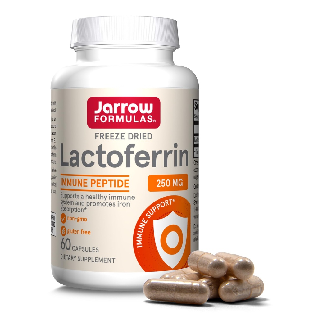 Jarrow Formulas Lactoferrin 250 mg - Immune-Supporting Glycoprotein - per il supporto sano del sistema immunitario & Iron Absorption - Freeze Dried - Gluten Free - Non-GMO - 60 capsule (Servings)