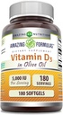 Erstaunliche Formeln Vitamin D3 mit Olivenöl 5000 IU Softgels Supplement | Non-GMO | Gluten Free | Made in USA (180 Count)