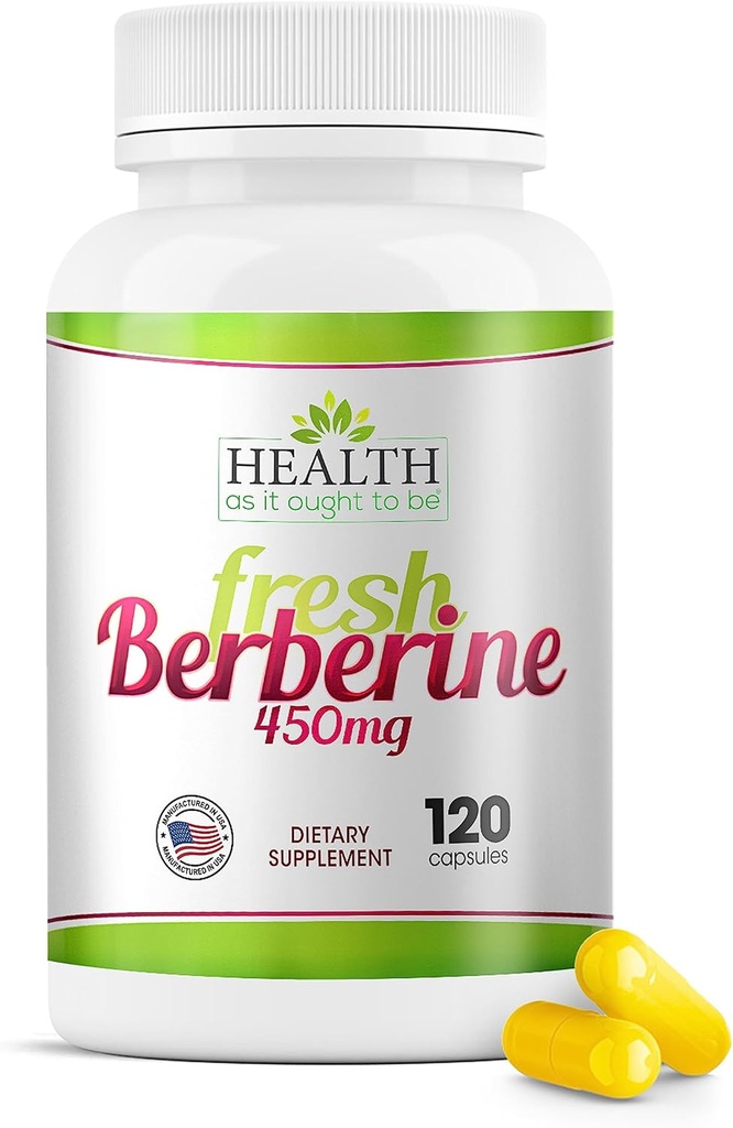 Gesundheit als es Ought Frische Berberine 450mg Supplement | Enthält nur Berberine | Keine Konservierungsstoffe | 120 Kapseln