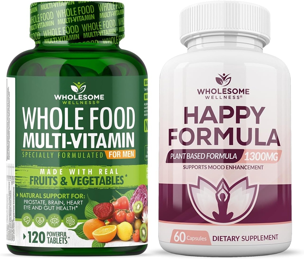 Intero Benessere Intero Cibo Multivitamina per Uomo - Naturale Multi Vitamine, Minerali, Estratti organici Happy Formula Natural Formula Rilievo Supplemento Bundle