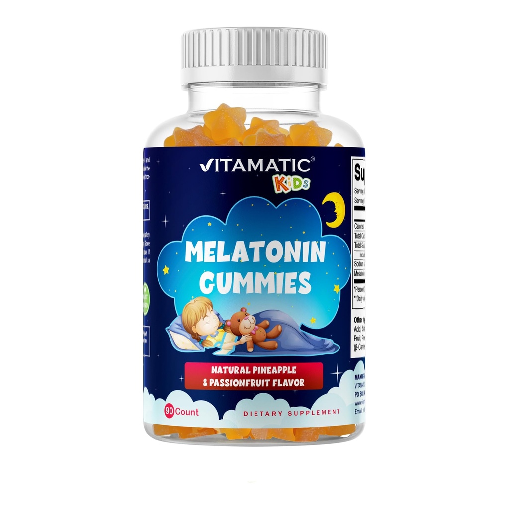 Vitamatic Sugar Free Kids Melatonin 1mg, 90 Gummies, Ananas & passionfruit Gummies, 90 giorni di fornitura