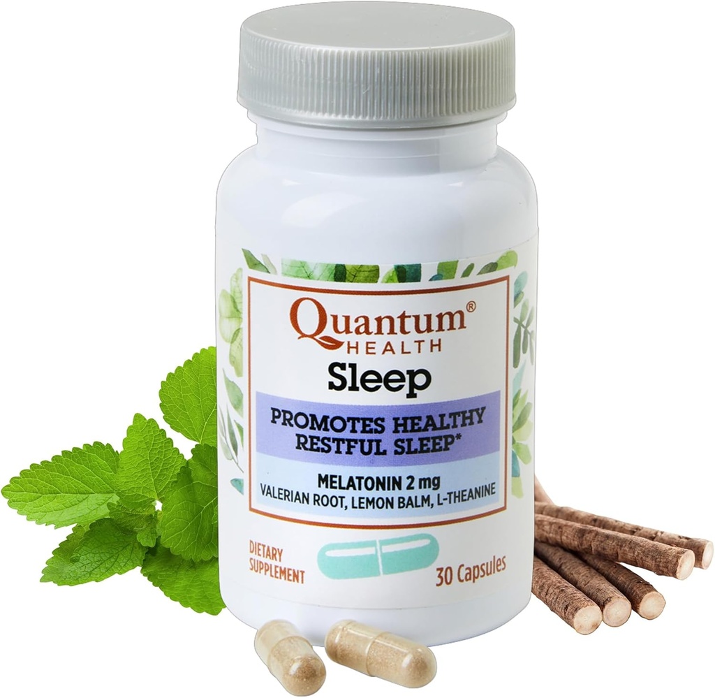 Quantum Health Sleep Melatonin 2mg Gesunde restliche Schlafunterstützung Blend mit entspannender Valerian Root, Lemon Balm & L Theanine Daily Mind & Body Well Being for Women & Men - 30 Kapseln