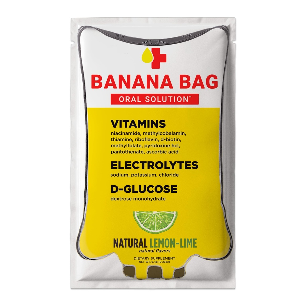 Banana Bag Soluzione orale Packets – Lime naturale di limone 15pk | Una miscela rinfrescante di elettroliti, vitamina C e B-Complex per l'idratazione quotidiana e l'energia | Perfetto per qualsiasi stile di vita.