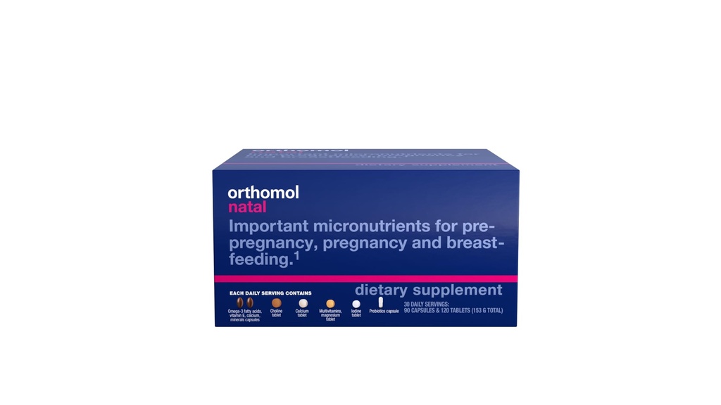 Ortomolo Natal, Integratore Natal, Supporta la salute per la gravidanza, la gravidanza e l'allattamento al seno, Compresse e supplemento capsula, 30 conteggio (Pack of 1)