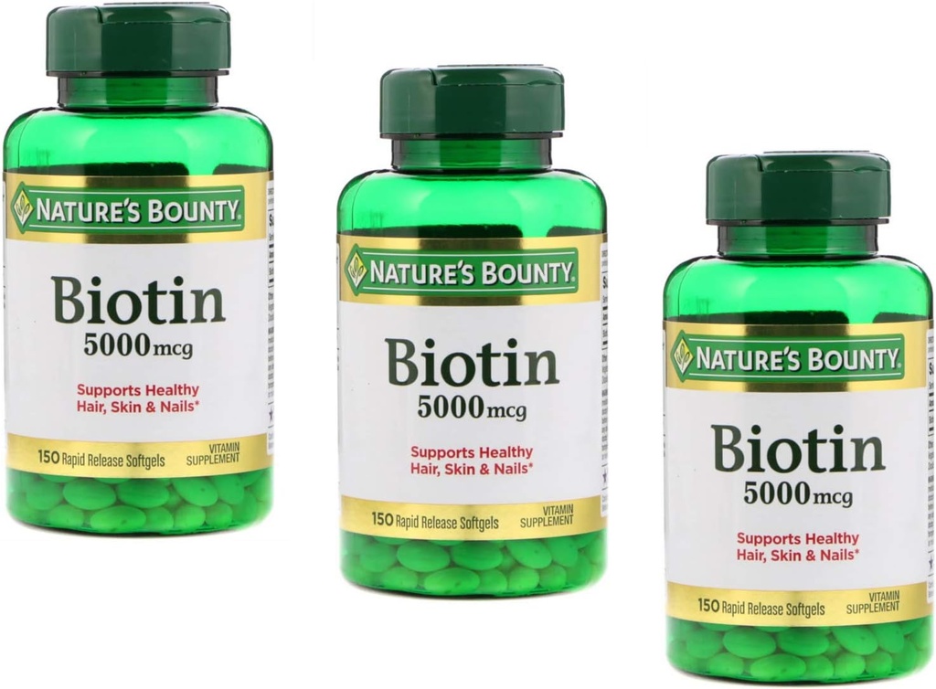 Natures Bounty Biotin 5000mcg 150 Rapid Release Softgels (Value Pack von 3)