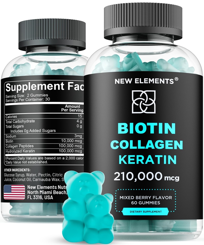 Biotin Gummis mit Keratin & Collagen Peptides - Fortgeschrittene Ergänzung zur Haarwachstumsbehandlung für Männer & Frauen Haar Haut und Nägel Vitamine – Biotin 10000mcg | Keratin 100000mcg | Collagen 100000mcg