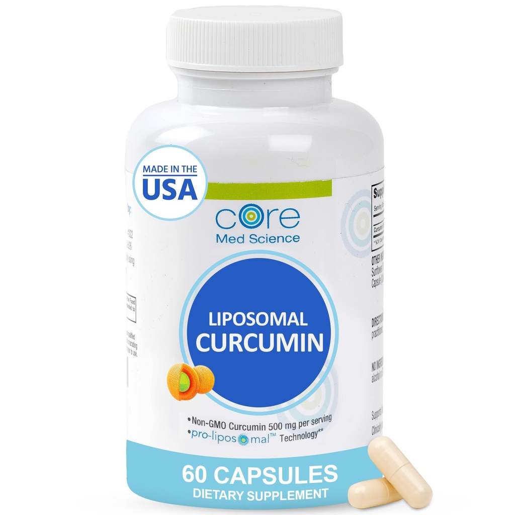 Core Med Science Liposomal Curcumin Kapseln, 500mg - Pure Turmeric Extract Supplement - Hohe Absorption Gelenk & Herz Gesundheit Unterstützung für Erwachsene - fördert kognitive & Gehirn Gesundheit, Non-GMO (60 Count)