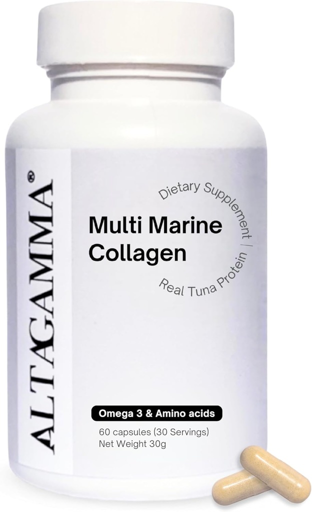 Marine Collagen Peptide - Marine Collagen für Frauen und Männer - Multi Collagen Peptide – Haar, Haut, Nägel & Gelenke – Multi Collagen Protein & Vitamine - Organische Collagen Peptide, 60 Collagen Capsules