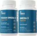 Dr Tobias Omegan Omega 3 Huile d'algues et Omega 3 Huile de poisson, 2 options pour le soutien complet des acides gras, non-OGM