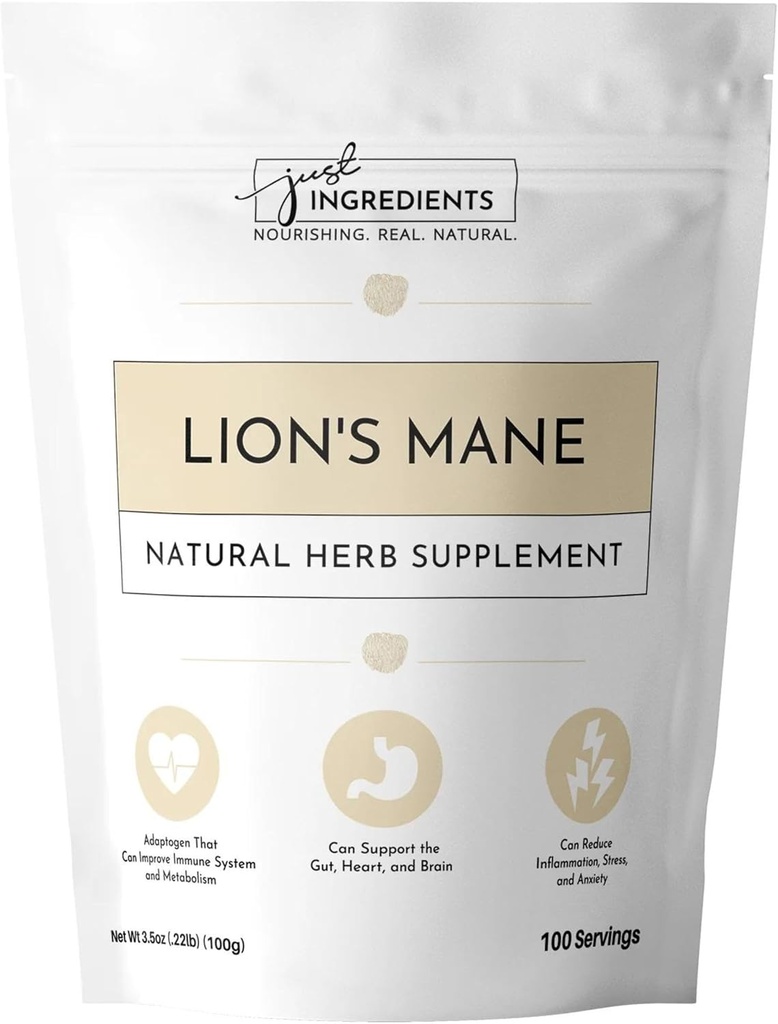 JUST INGREDIENTS Bio Lion's Mane Powder | 100 Servierungen | 100% Organic & Vegan Supplement | Reich an Nährstoffen für allgemeine Wellness | Keine künstlichen Zusatzstoffe
