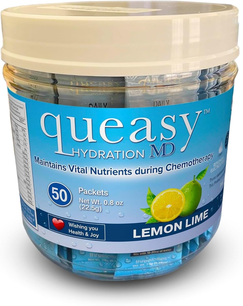 Tre Lollies Queasy Hydration MD Packets - Hydration & Digestive Health Support Durante il trattamento - Rehydrates, Eases Nausea & Sostituisce Nutrienti - Natural & Non-Drowsy - 50 Pacchetti