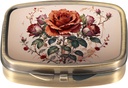 Dynippy Pill Case Pill Box con Mirror Retro Pocket 2 Compartment Medicine Case Vitamin Pill Organizer per Pocket Purse and Travel (Flower 21)