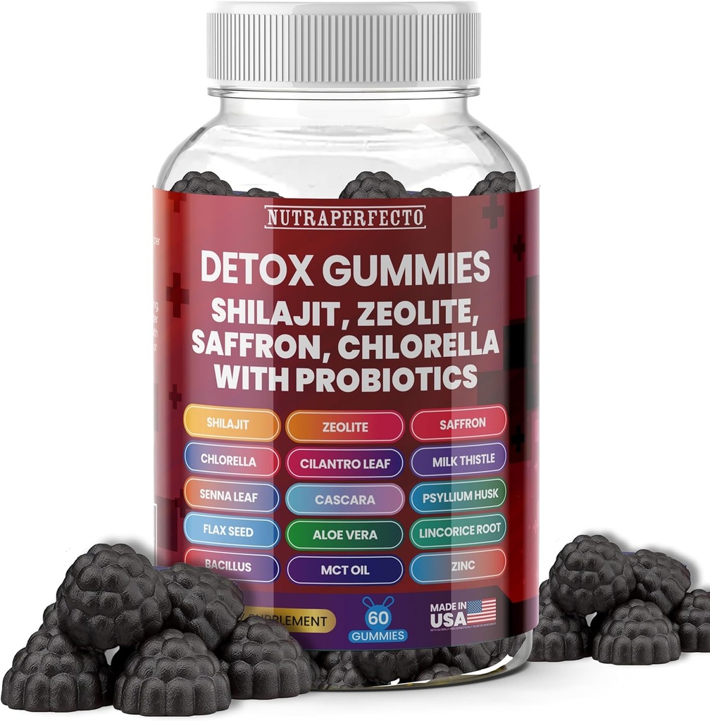 Zucker Free Zeolite Detox Gummies Shilajit Saffron Probiotics Chlorella Psyllium Husk Saffron Senna Blatt Magnesium Citrate Zink Milch Thistle Heavy Metal Kinder Erwachsene Energie und Fokus