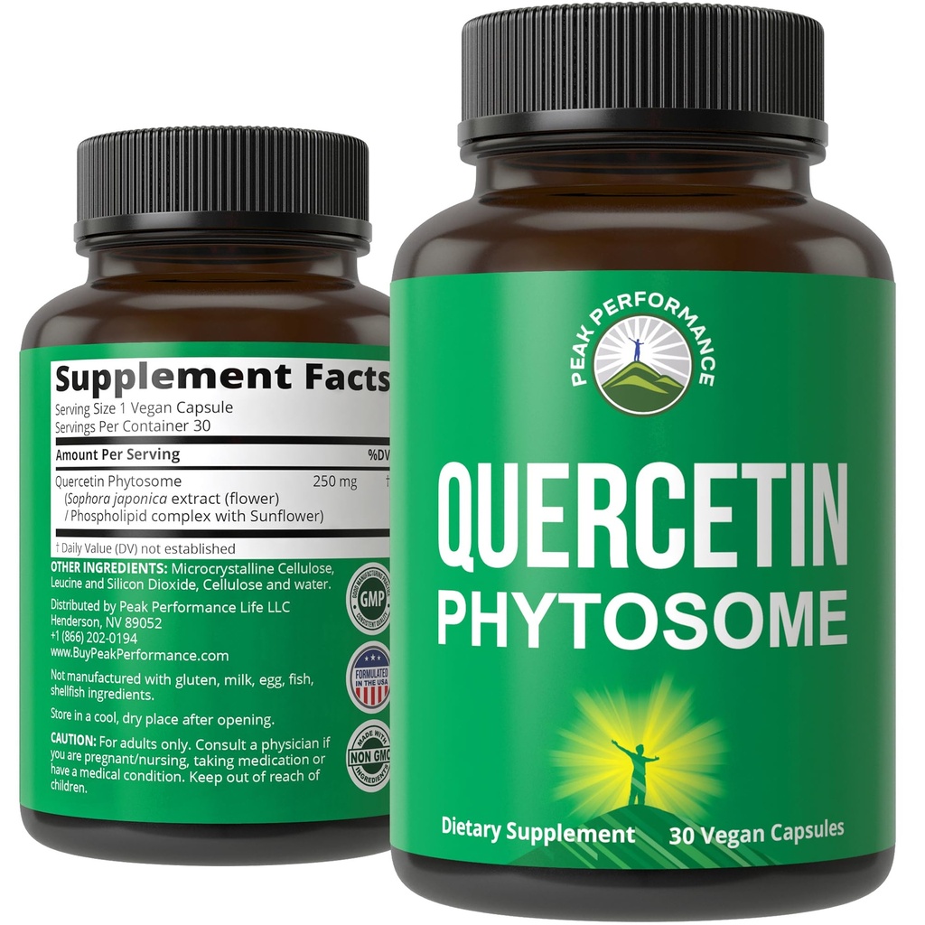 Picco Performance Ultra Pure Quercetin Phytosome Vegan Capsule - Rich Sophora Japonica Estratto per Max Absorption Now. Made in Italy