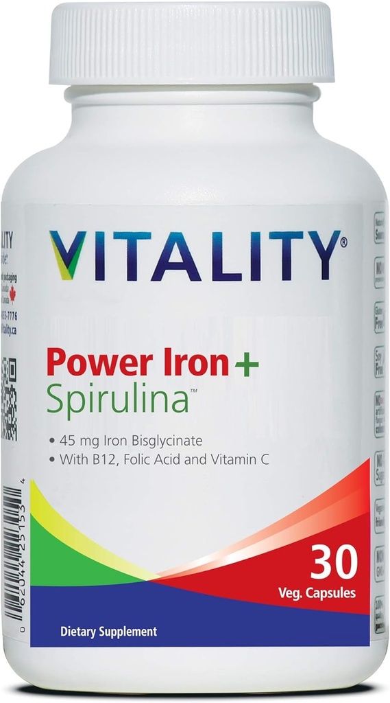 Vitalité Puissance Fer + Spirulina 45mg Iron-Constructeur de sang (constructeur de sang) Soutien au déficit en fer (constructeur de sang)