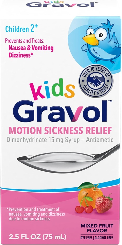 Gravol Kids Liquido per Rilievo di Malattia e Prevenzione Nausea, 2.5 fl oz (75 ml)