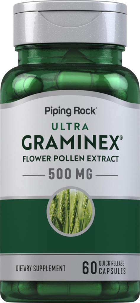 Piping Rock Graminex Blume Pollen Extrakt | 500mg | 60 Kapseln | Ergänzung für Männer und Frauen | Non-GMO, Gluten Kostenlos