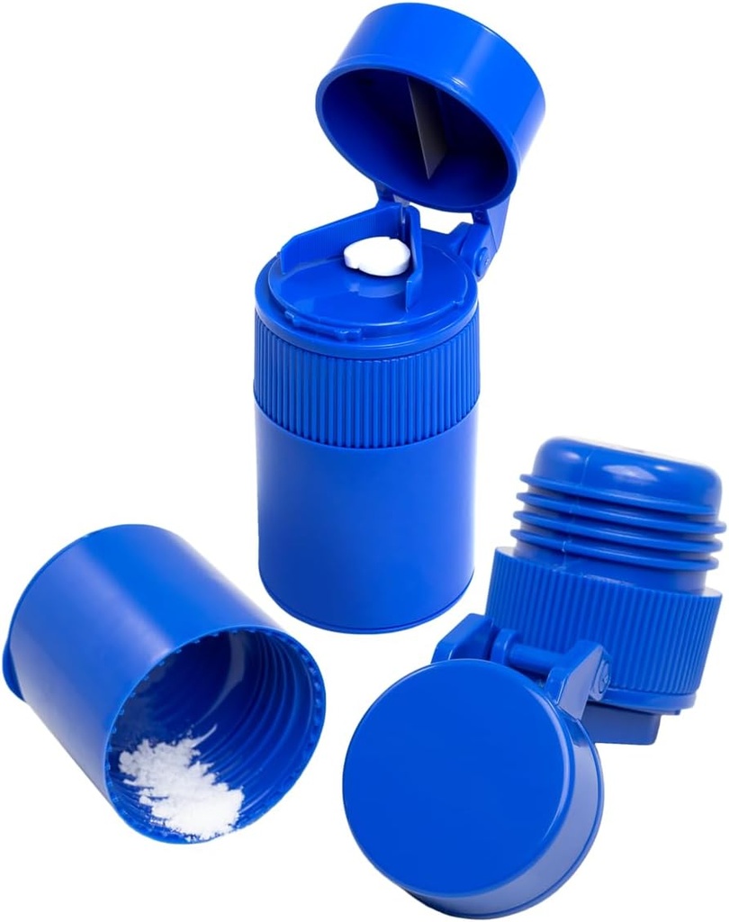 EZY DOSE 3 scomparti Pillola Crusher, Cutter e Grinder, Uso quotidiano, Pillole di taglio sicuro, Vitamine, Compresse, Accurata e facile taglio, Lama in acciaio inossidabile, Coppa di bevatura rimovibile, Blu, BPA Free