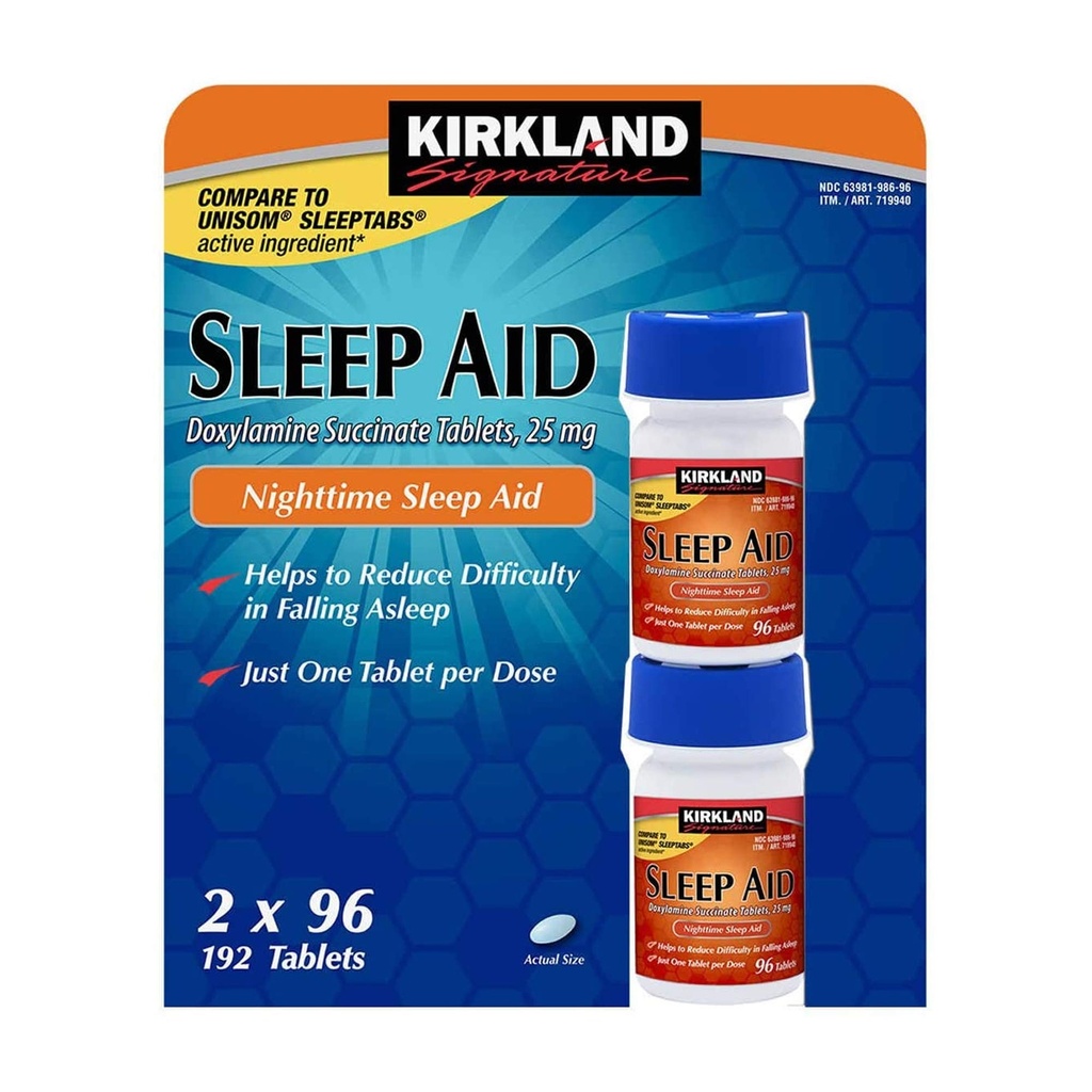 Kirkland aide au sommeil Doxylamine Succinate 25 mg 192 comprimés