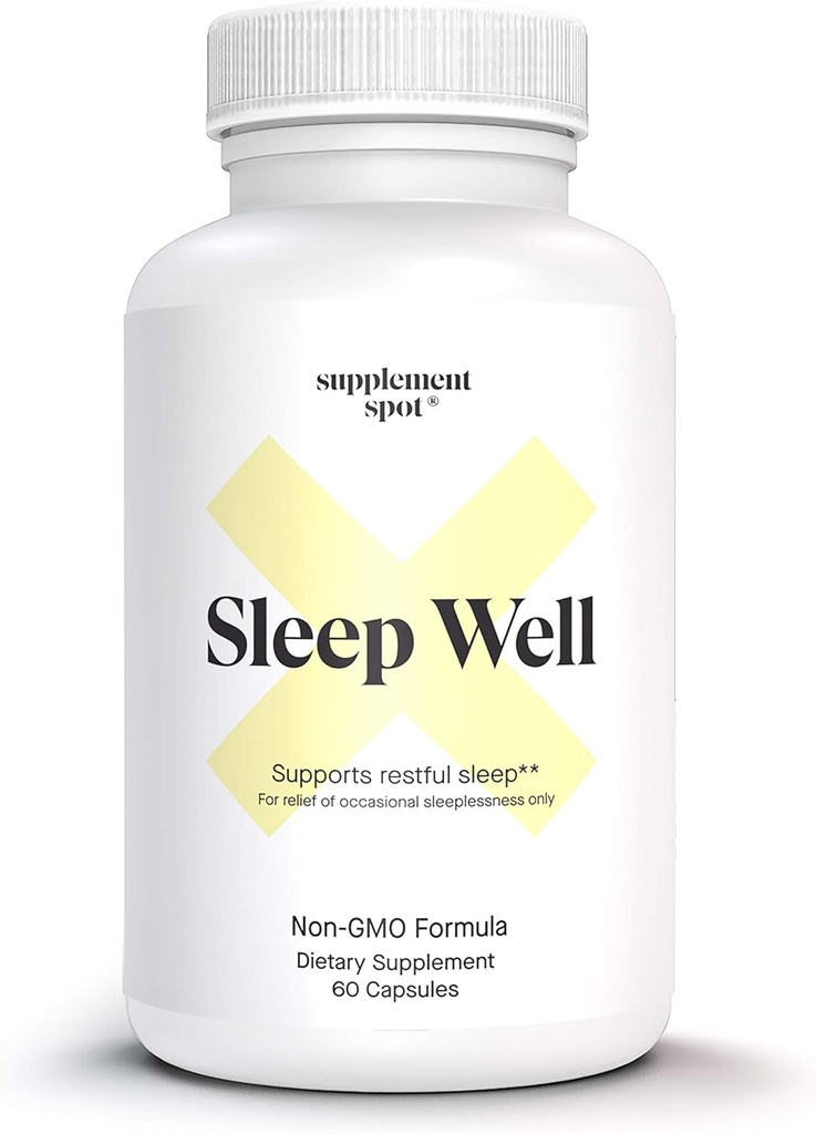 Sleep Well Natural Sleep Aid – Supplemento Formula Non-Habit per Adulti w/Magnesium, L-teanina, GABA & Serotonina – Supplemento di supporto per gli adulti (60 capsule, 30 porzioni)