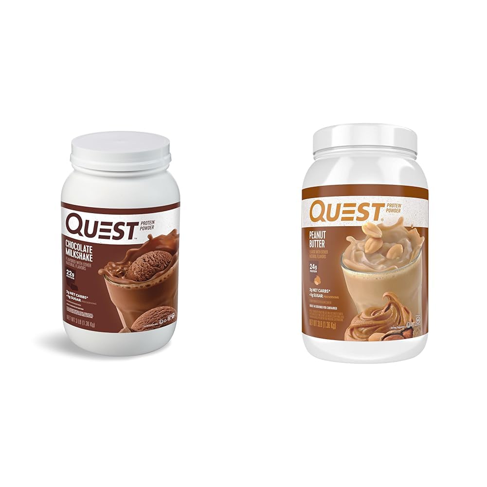 Quest Nutrition Chocolate Milkshake Protein Powder, 22g Protein, 1g Zucker, Low Carb, Glutenfrei, 3 Pfund, 43 Servierungen & Peanut Butter Protein Powder, 23g Protein, 1g Zucker, Low Carb, Glutenfrei