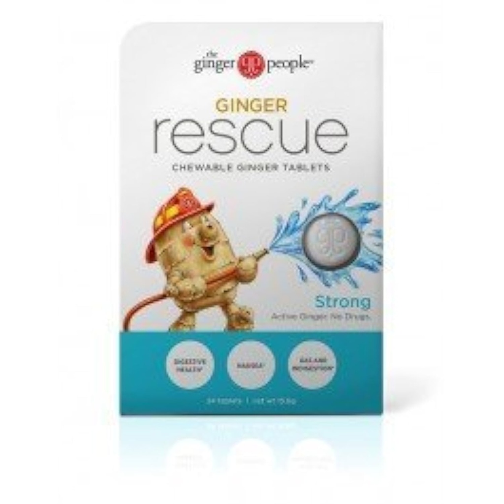 Die Ginger People Ginger Rescue® Chewable Tablets Drug Free Digestive Health, 5.5 oz Chewable Tablets, Strong Ginger Flavor, 0.55 Oz, 10 Count Caddy (240 Tabletten)