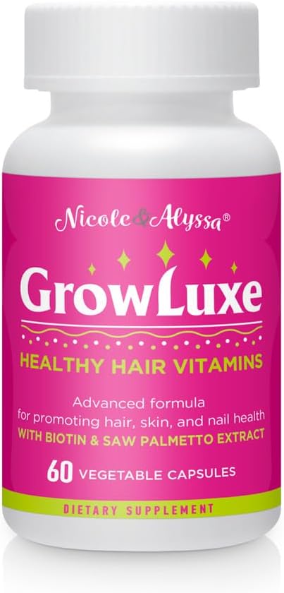 Nicole & Alyssa Growluxe Hair Skin and Nail Vitamin Supplement für Herren & Frauen - 60 Vegetarische Kapseln - Glutenfrei - Non-GMO - Made in USA - Unterstützt starke Nägel, Haar & Skin (Pack von 1)