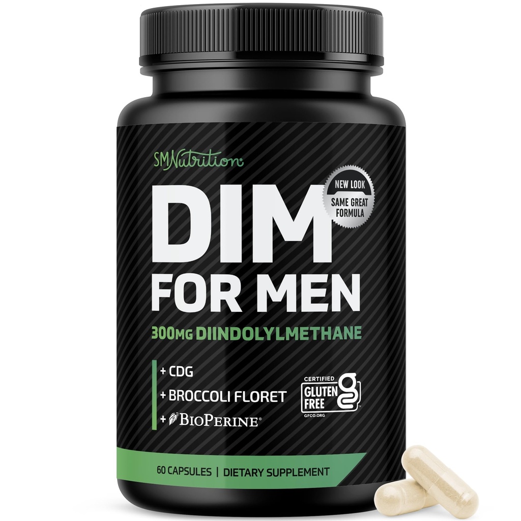 DIM Ergänzung für Männer 300mg | Estrogen Blocker & Aromatase Inhibitor | Extra Stärke Männer Hormon Balance & Fitness Booster mit Diindolyl Methan Plus CDG & Broccoli Floret | Gluten-Free | 60 Ct