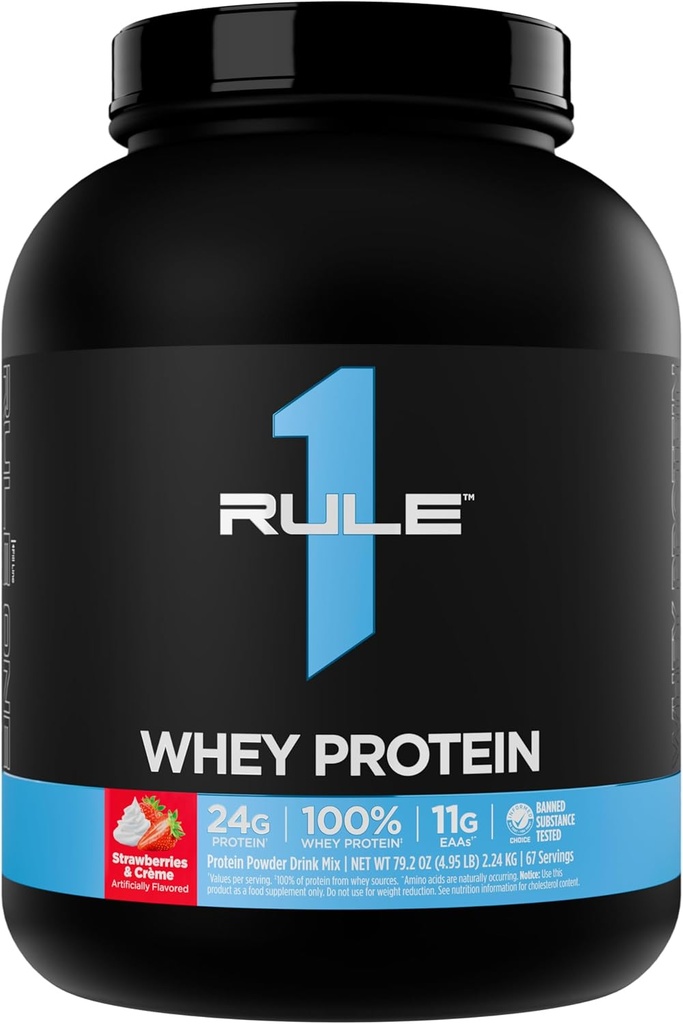 Regel 1 Whey Protein – 24g Fast-Acting Protein aus All-Whey-Quellen mit natürlich vorkommenden EAAs & BCAAs für Workout Recovery oder Anytime Use (5 Pfund*, Erdbeeren & Crème)