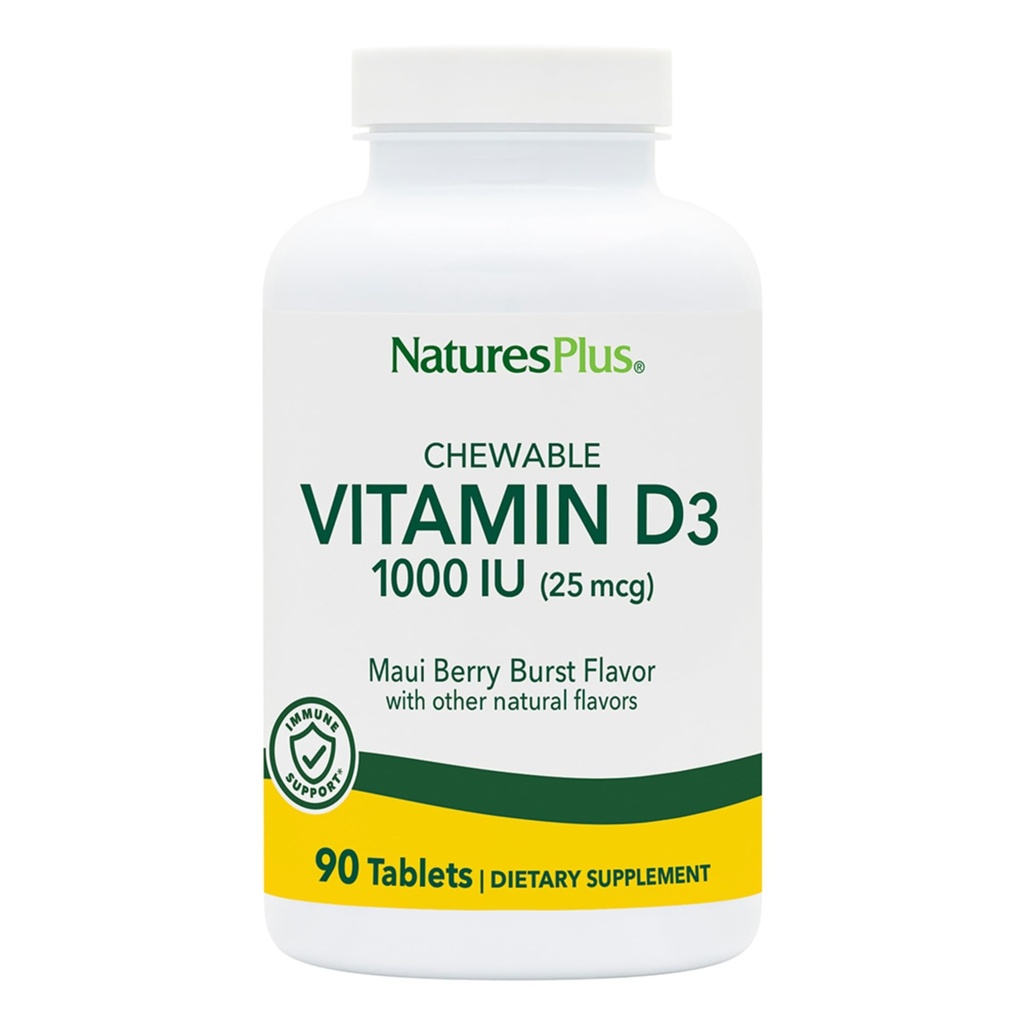 NaturesPlus Vitamin D3 (1000 IU) - 90 Compresse Maui Berry Burst Flavor - Vegetariano, Gluten Free - 90 Serve