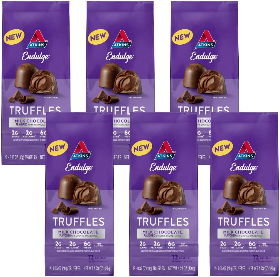 Atkins Endulge Milk Chocolate Truffles, Low Sugar, Low Carb, Keto Friendly, 6 Pack (12 Trüffel jedes Pack)