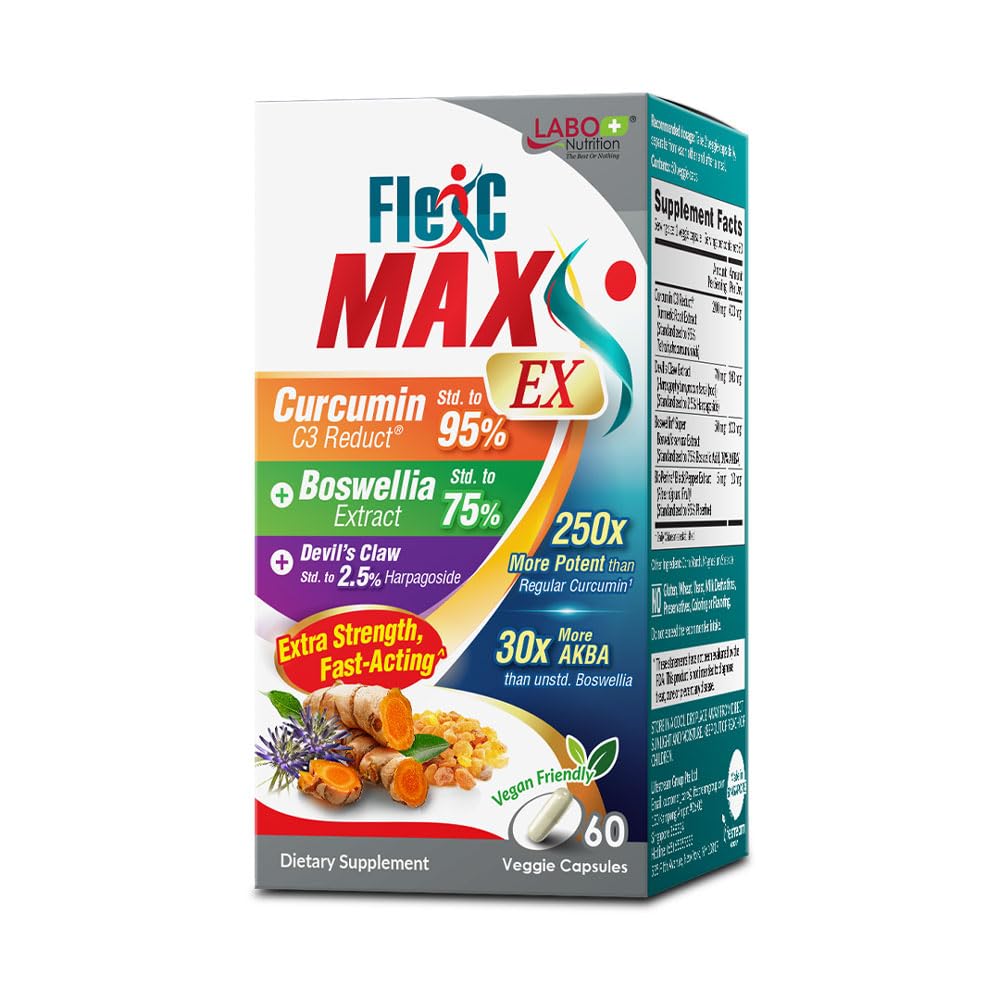 LABO Nutrition FlexC MAX EX mit Kurkumin C3 Reduct 95% Tetrahydrocurcuminoide, Bioperine, Boswellia Extract & Devil’s Claw, Effektive Antioxidation, Joint & Body Discomfort Relief