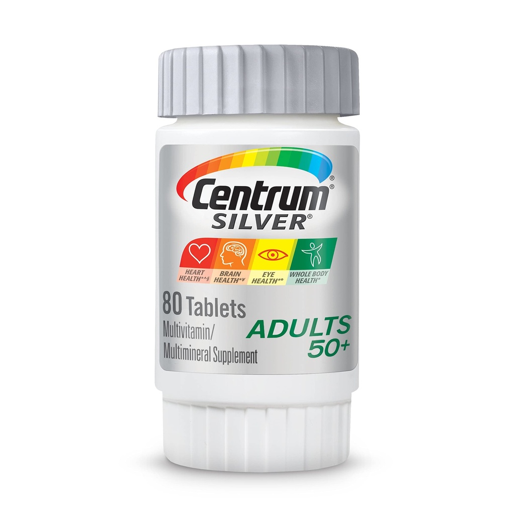 Centrum Silver Multivitamin für Erwachsene 50 Plus, Multivitamin/Multimineral Supplement, Vitamin D3, B-Vitamine, Glutenfrei, Non-GMO Zutaten, unterstützt Gedächtnis und Kognition in älteren Erwachsenen - 80 Ct
