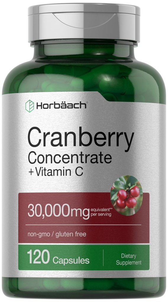 Pillole di estratto di mirtillo di Horbäach + Vitamina C | 30.000 mg | 120 capsule | Formula di potenza massima tripla resistenza | Supplemento non OGM e Gluten