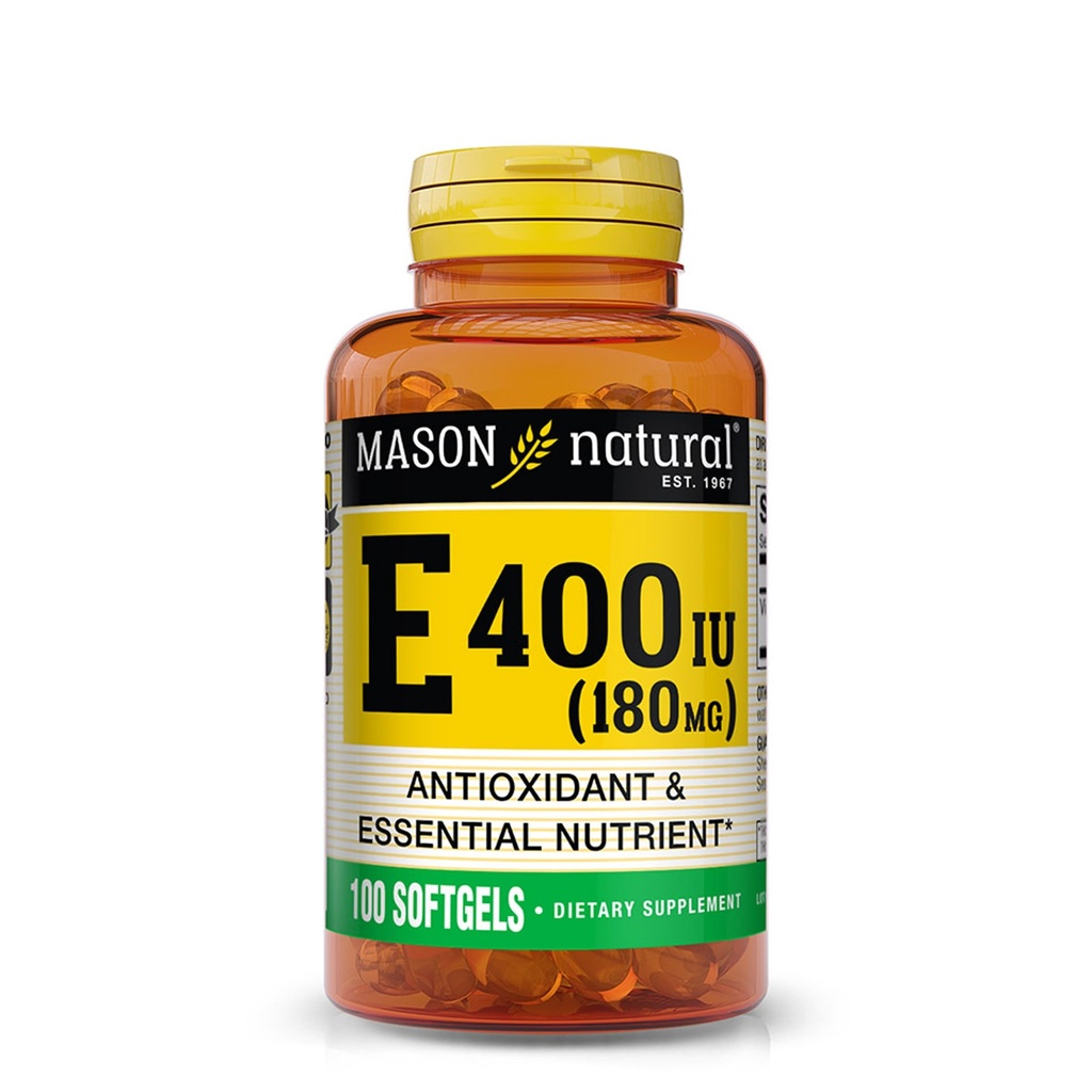 MASON Vitamina NATURAL E 180 mg (400 IU) - Antiossidante ed essenziale Nutriente, Sistema immunitario sano, Pelle e Occhi, Integratore corpo intero, 100 Softgels