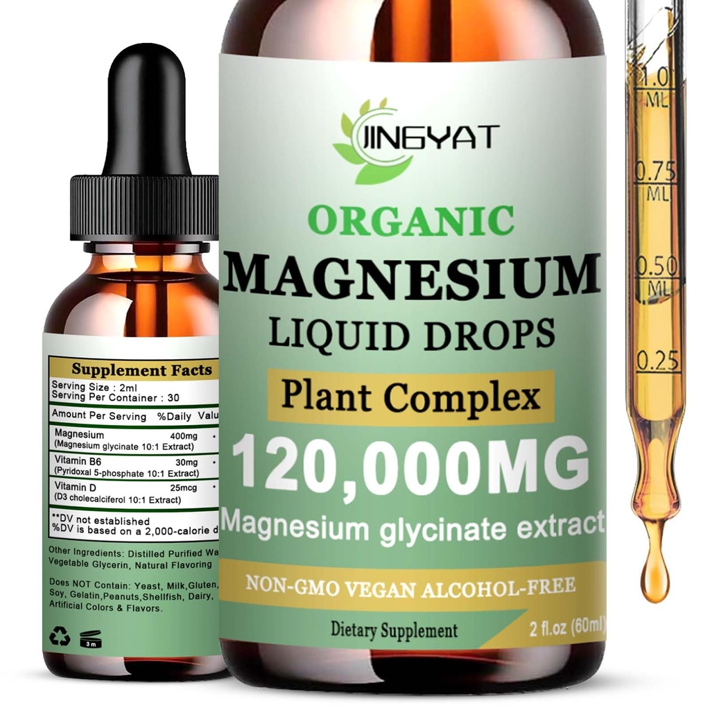 Supplément de cortisol Magnésium liquide Glycinate avec/Vitamine D3&B6-haute absorption Supplément de magnésium chélaté pour le sommeil, le muscle, la santé du coeur-6X puissance que Magnésium Gommies poudre