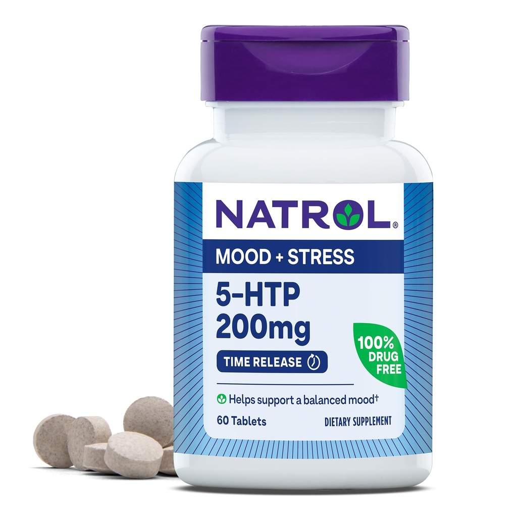 Natrol 5-HTP 200mg, Nahrungsergänzung hilft eine Balanced Mood zu unterstützen, 60 Time Release Tablets, 60 Tage Versorgung