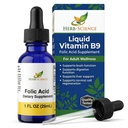 Integratori di acido folico di vitamina B9 liquido - Gocce di VIT B per funzione cerebrale e digestiva, supporto del fegato - senza glutine, non OGM, Vegan - Supplemento nutrizionale per adulti - 1 fl. oz.