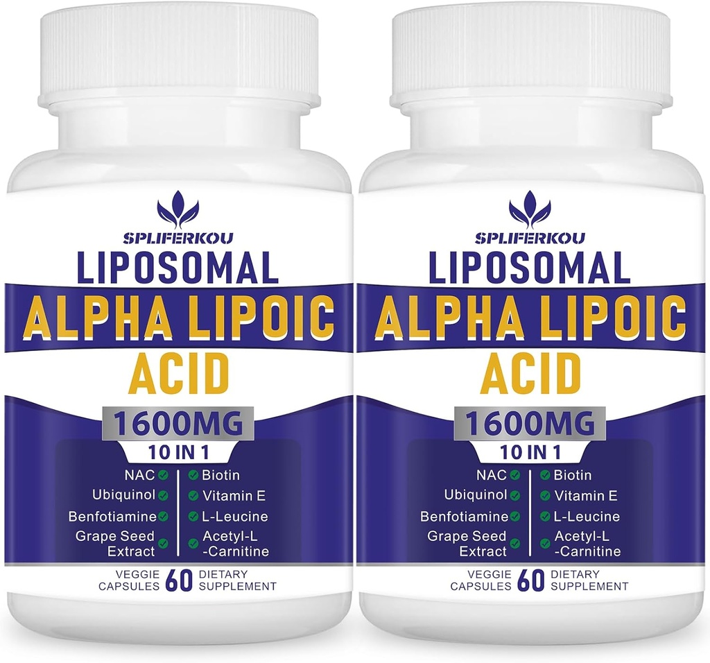 Liposomale Alpha-Liposäure 1600mg pro Servierung,Alpha-Liposäure Nahrungsergänzungsmittel für Antioxidans Gesundheit, Energie und Stoffwechsel-Gluten Free&Non GMO 120 Kapseln