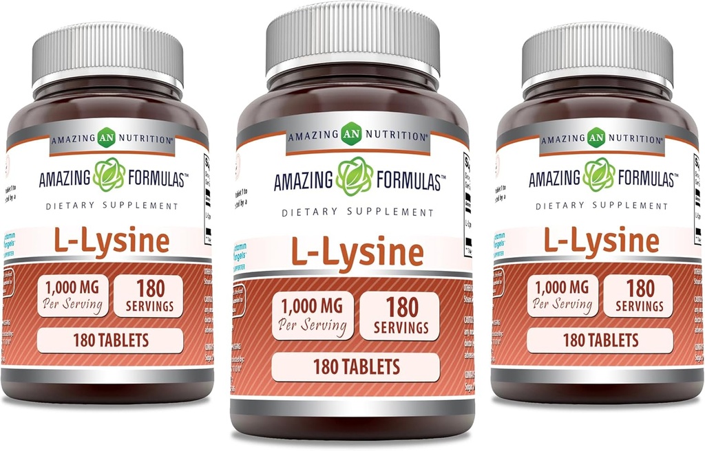 Erstaunliche Formeln L-Lysine 1000mg Aminosäure Tabletten Supplement | Non-GMO | Gluten Free | Made in USA (180 | 3 Pack)