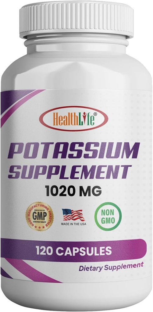 Integratore di potassio di vita, 1020 mg,60 Serve, 120 tappi, Bicarbonato di potassio