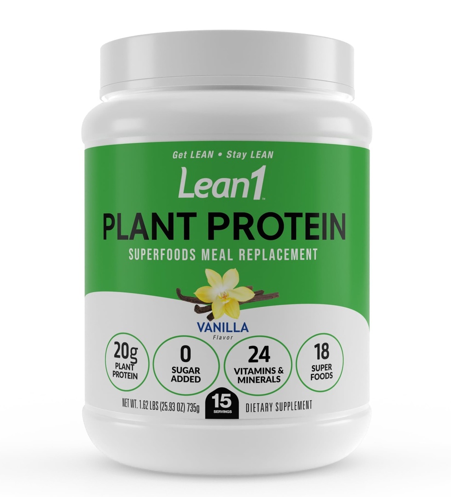 Lean1 polvere di proteine basata sulle piante, sostituzione del meal, aroma di vaniglia, proteine pulite, 15 di servizio