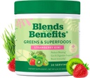 360 Nutrition Blends with Benefits Super Greens Powder w/Probiotics, Digestive Enzymes, Sugar & Gluten Free, Plant Based Superfood Drink Mix for Gut Health, Bloating, Immunity, Salute complessiva, 6.35 oz