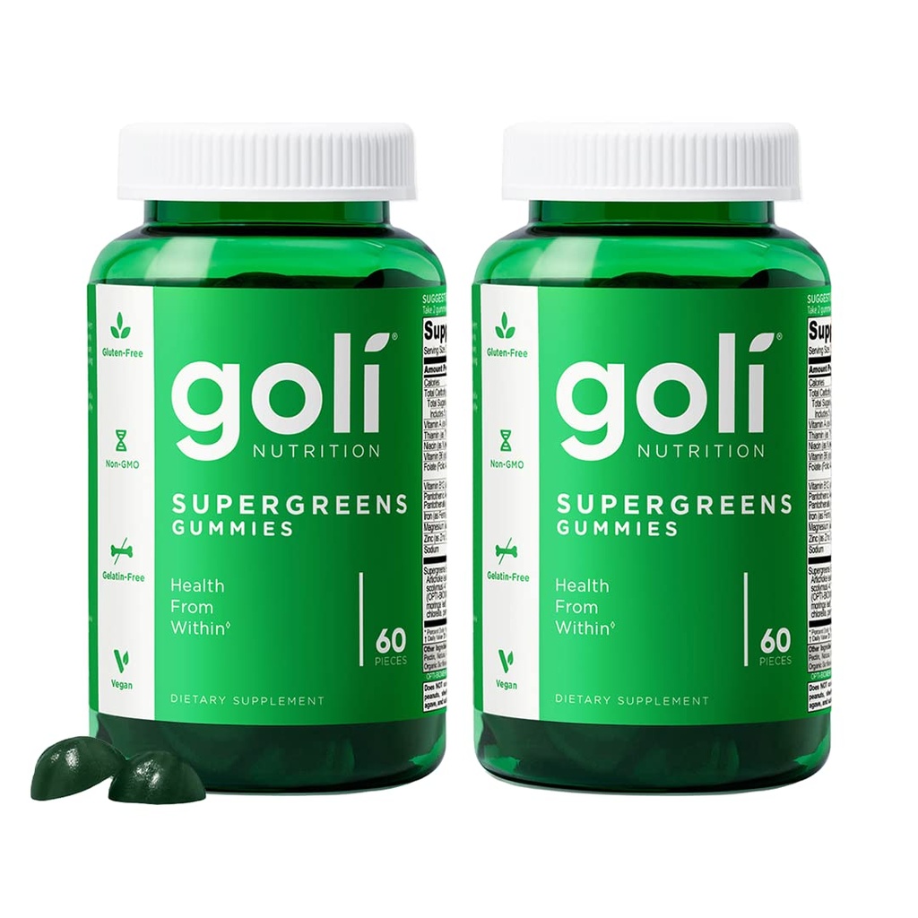 Goli SuperGreens Vitamina Gummy - 120 Conte - Vitamine e Minerali Essenziali - Plant-Based, Vegan, Gluten-Free & Gelatin Free - Salute dall'interno, Confezione da 2