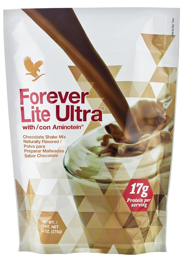 Forever Living - Lite Ultra Chocolate Protein Shake Mix avec Aminotéine, boisson à faible teneur en glucides pour masse musculaire maigre, 13,2 oz