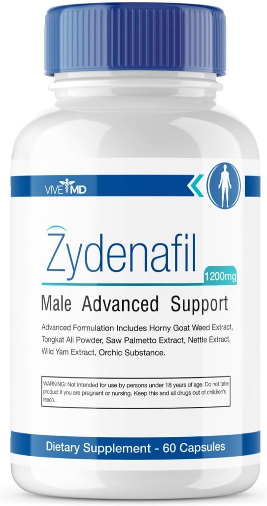 VIVE MD Zydenafil Pillen für Herren Fortgeschrittene Formel - Zydenafil Male Pillen - Zydenafil 1200mg für maximale Stärke mit Tongkat Ali, Saw Palmetto, Horny Goat Weed Bewertungen (60 Kapseln)