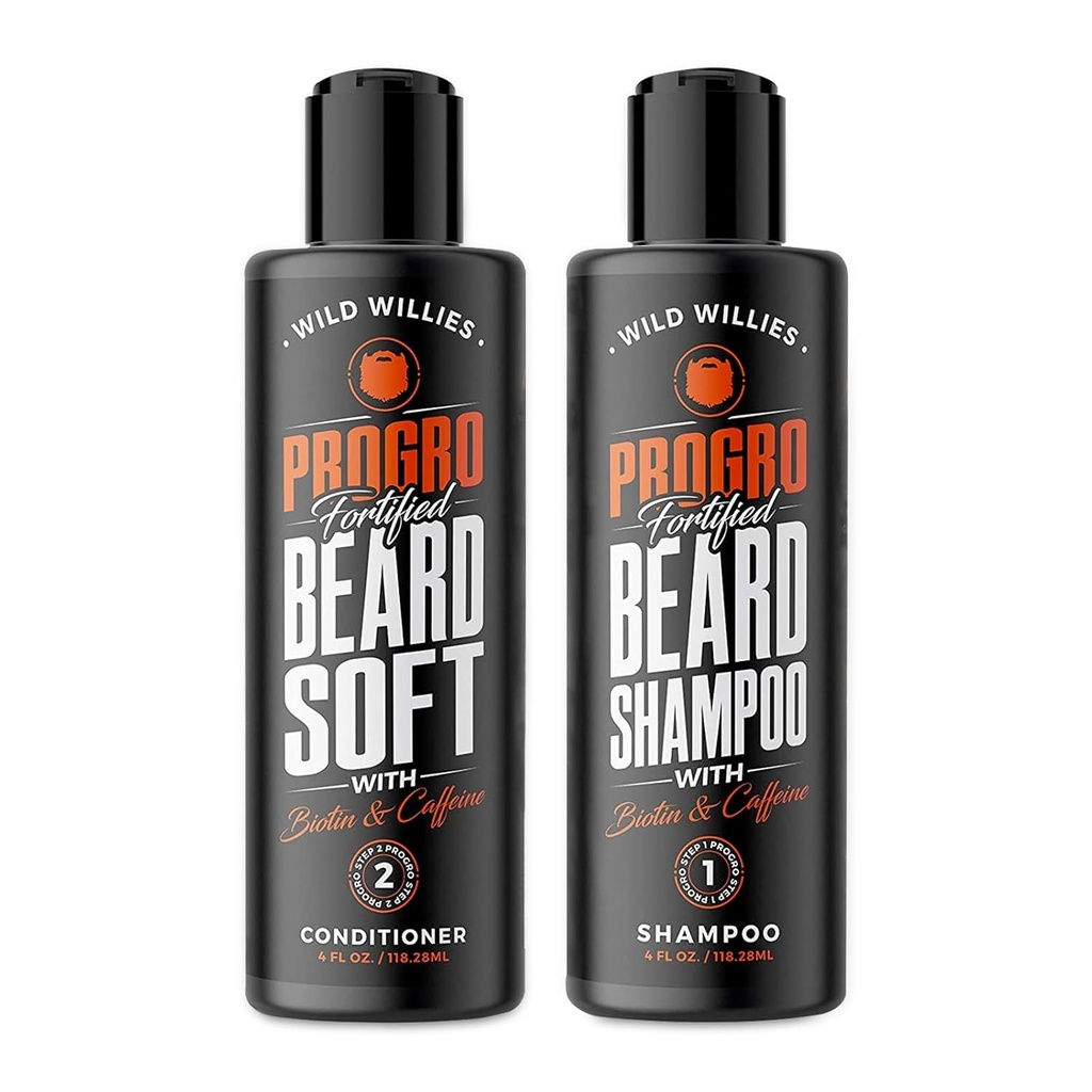 Wild Willies ProGro Beard Crescita Shampoo & Condizionatore Set per Thicker & Fuller Beard